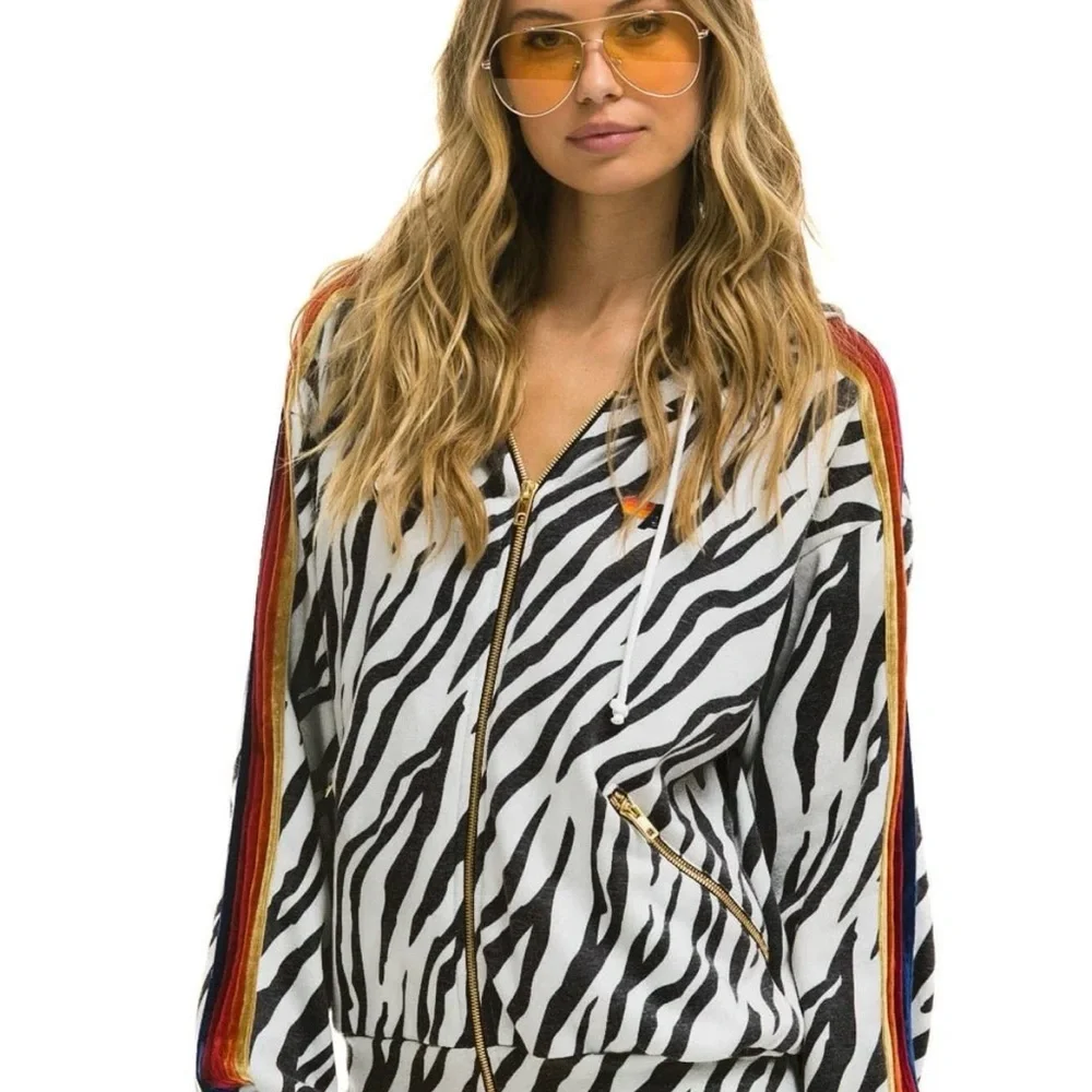Aviator Nation relexed fit Zip-Up Hoodie with velvet stripes size M unisex (NWT) - Picture 2 of 9